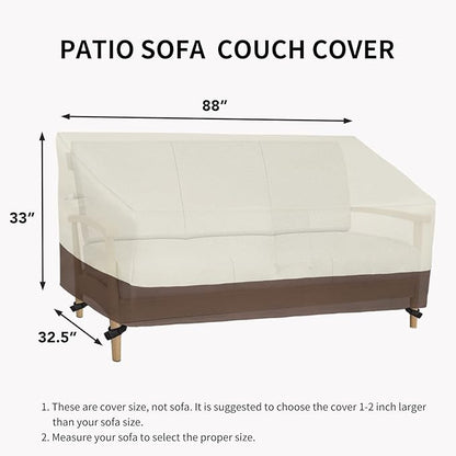Easy-Going Waterproof Outdoor Couch Cover, Heavy Duty 3-Seater Patio Sofa Cover, Winchdproof Outdoor Furniture Cover with Air Vent (88Wx32.5Dx33H inch, Beige/Dark Brown)
