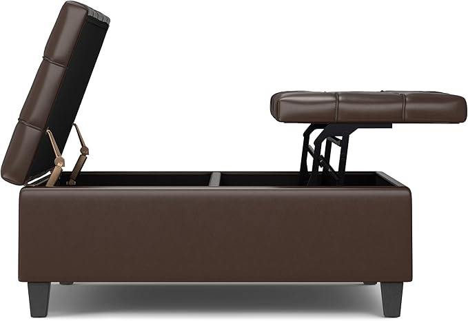 SIMPLIHOME Harrison 40 inch Wide Transitional Square Large Coffee Table Storage Ottoman in Chocolate Brown Vegan Faux Leather, Assembled, for The Living Room and Bedroom