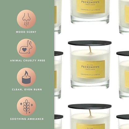 Pecksniffs Classic White Scented Candle 1 Wick - Grapefruit & Citron - Elegant Glass Vessel Luxury Candles - 184g/6.49oz