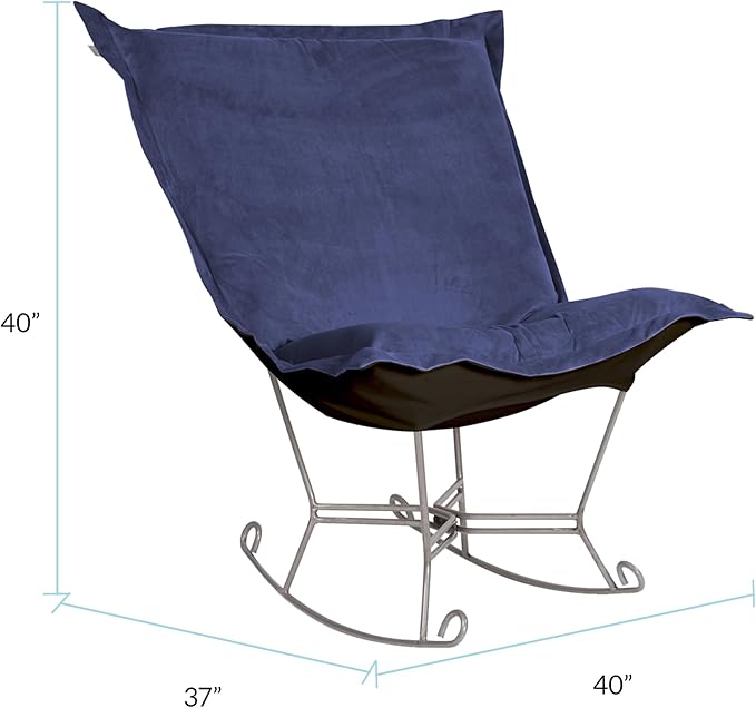 Howard Elliott Scroll Puff Rocker Seating Chair With Cover, Multipurpose Alternate Seating Butterfly Chair with Titanium Frame, Patio Furniture for Camping, Home, Indoor & Outdoor, Bella Royal