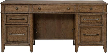 Liberty Furniture Carolina Park Jr Executive Credenza with Keyboard Tray, Locking File Storage for Home Office- Amber Brown Oak Wood