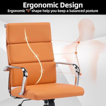Office Chair, Ergonomic Adjustable Desk Chair, Mid Back Executive Comfortable Leather Lumbar Support Home Computer Chair with Padded Seat Swivel Wheels