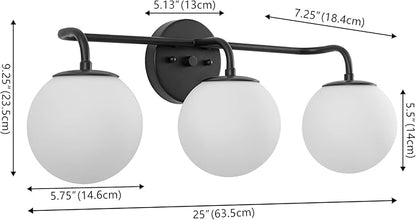 JONATHAN Y JYL3536B Louis Parisian Globe 25" 3-Light Metal/Frosted Glass Modern Contemporary LED Vanity Light Midcentury, Glam, Transitional, Bathroom, Powder Room, Dressing Room, Bedroom, Black