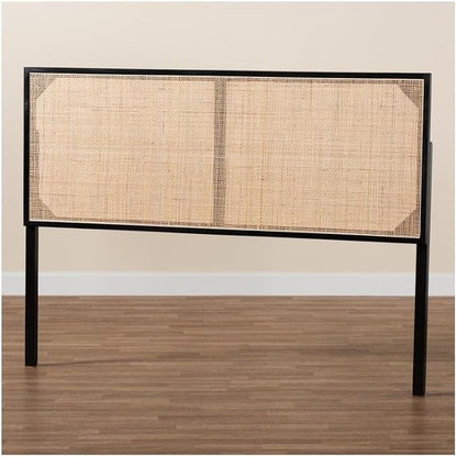Rustic Romance Modern Bohemian Black Finished Bayur Wood and Natural Size Headboard 62.2L x 2D x 40.2H Inches Adjustable Height Traditional Design