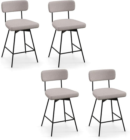 COSTWAY Bar Stools Set of 4, 25” Upholstered Counter Height Bar Stools with Back, 360° Swivel Dining Chairs with Heavy-Duty Metal Legs and Footrests, for Kitchen Island, Dining Room, Bar (4, Beige)