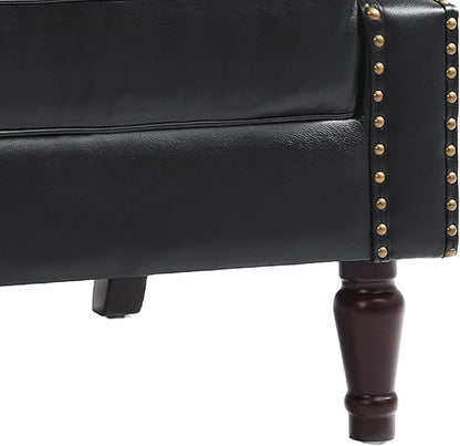 UIXE PU Leather High Back Accent Chair, Upholstered Armchair for Living Room, Retro Wingback Arm Chair Nailhead Trim Single Sofa Bedroom Reading Seat with Solid Wood Legs - Black