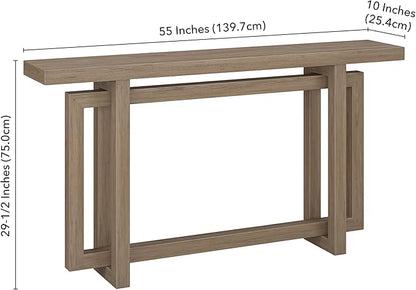 Henn&Hart 55" Wide Rectangular Console Table in Antique Gray Oak, for Home, Living Room, Bedroom, Entertainment Room, Office