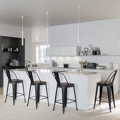 Aklaus Swivel Metal Bar Stools with Backs Counter Stools Set of 4 Counter Height Stools High Back Bar Chairs 24 Inch Barstools Farmhouse Matte Black