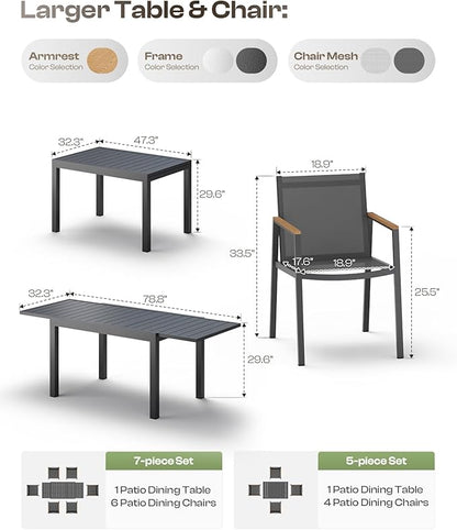 All-Aluminum Expandable Outdoor Patio Dining Table for 4-8 Person, All-Weather Rectangular Outdoor Table(48"-79") with Smooth Cilde Rails & Secure Locking Handle for Garden, Indoor, Gray