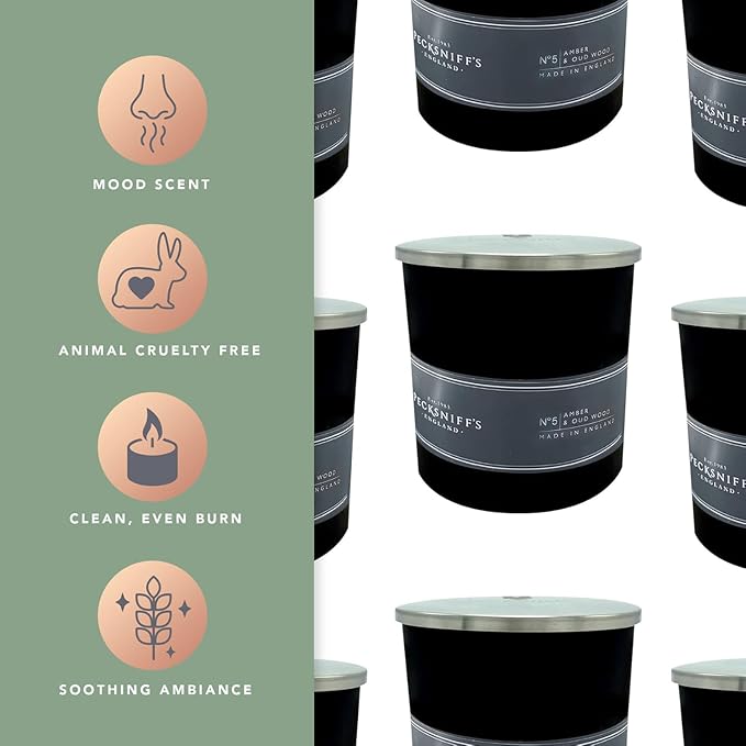Pecksniffs Black Amber & Oud Wood Scented Candle | 1 Wick, 184g/6.49oz