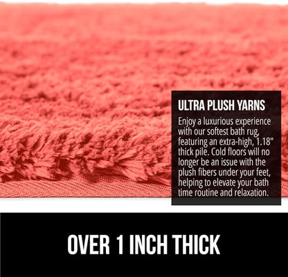 GORILLA GRIP Bathroom Rugs, 30x20, Ultra Soft Absorbent Mat, Thick Plush Bath Rug, Machine Washable, Microfiber Quick Dry, Mats for Shower, Bathtub and Floor, Home Decor Accessories, Coral