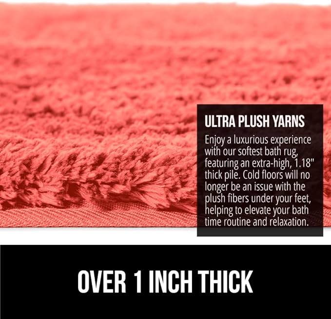 GORILLA GRIP Bathroom Rugs, 36x24, Ultra Soft Absorbent Mat, Thick Plush Bath Rug, Machine Washable, Microfiber Quick Dry, Mats for Shower, Bathtub and Floor, Home Decor Accessories, Coral