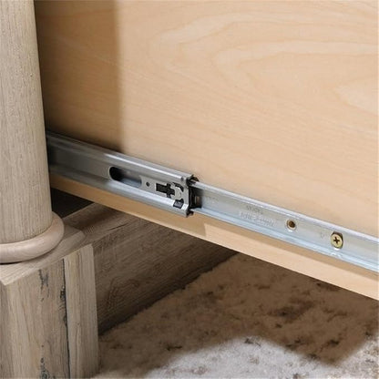 Pemberly Row 65" x 69" Contemporary Engineered Wood L-Shaped Desk with Storage, Drawers, Flip-Down Panel, Grommet Holes, for Home Office/Workspace, in Split Oak Finish