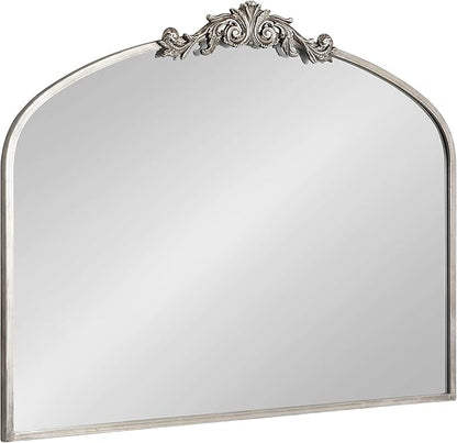 Kate and Laurel Arendahl Ornate Traditional Arched Mirror; 36 x 29; Silver; Decorative Baroque Style Arched Wall Mirror with Wide Frame and Ornamental Crown
