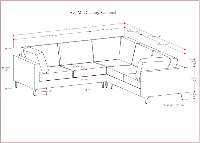 SIMPLIHOME Ava Corner Sectional Sofa in 100% Recycled Polyester Tightly Woven Performance Fabric, Pebble Grey, 102-inches Wide, Handcrafted Mid-Century Modern Style L-Shaped Couch for Living Room