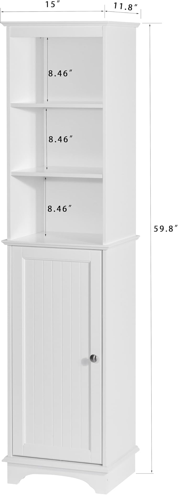 Spirich Home Freestanding Storage Cabinet with Three Tier Shelves, Tall Slim Cabinet, Free Standing Linen Tower, White