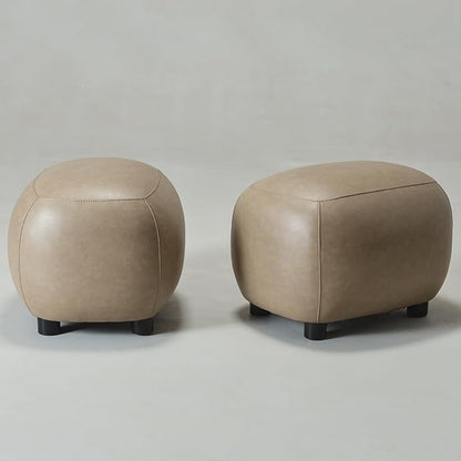 KINWELL 23" Wide Faux Leather Upholstered Ottoman Set of 2, Mid-Century Modern Living Room Footrest with Soft Padded Seat, Footstool for Bedroom, Entryway or Living Room, Khaki