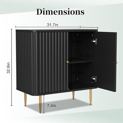 HLR Sideboard Buffet Cabinet with Fluted Texture, Black Accent Cabinet with 2 Doors, Modern Credenza Storage for Kitchen Living Room, Entryway (Black, 1Piece)