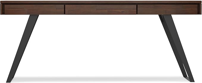 SIMPLIHOME Lowry Large Desk - 72-Inch Wide Solid Acacia Wood and Metal Writing Desk in Distressed Charcoal Brown, Modern Industrial Home Office Table with 2 Deep Drawers and Flip-Down Keyboard Tray