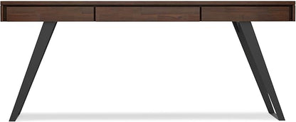 SIMPLIHOME Lowry Large Desk - 72-Inch Wide Solid Acacia Wood and Metal Writing Desk in Distressed Charcoal Brown, Modern Industrial Home Office Table with 2 Deep Drawers and Flip-Down Keyboard Tray