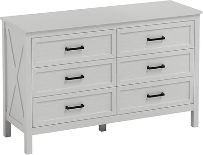 LYNSOM Farmhouse 6 Drawers Dresser for Bedroom, Wood Rustic Wide Chest of Drawers with Deep Drawers, Metal Handle, Storage Dressers Organizer for Hallway
