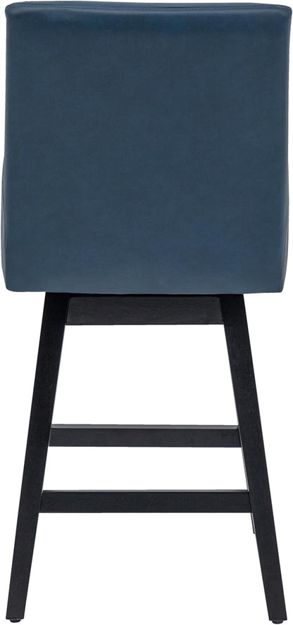 Bar Stools Set of 2, PU Leather Barstools, 26 Inch Upholstered Counter Stools with 14.2" High Back and Footrest, Swivel Counter Height Barstools for Kitchen Island Home Bar Navy Blue