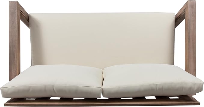 Christopher Knight Home Rammus 2 Pieces Outdoor Conversation Set, Acacia Wood Chat Set, Rectangular Coffee Table and Patio Loveseat Sofa, Slat Design Patio Furniture Set for Garden, Beige + Brown