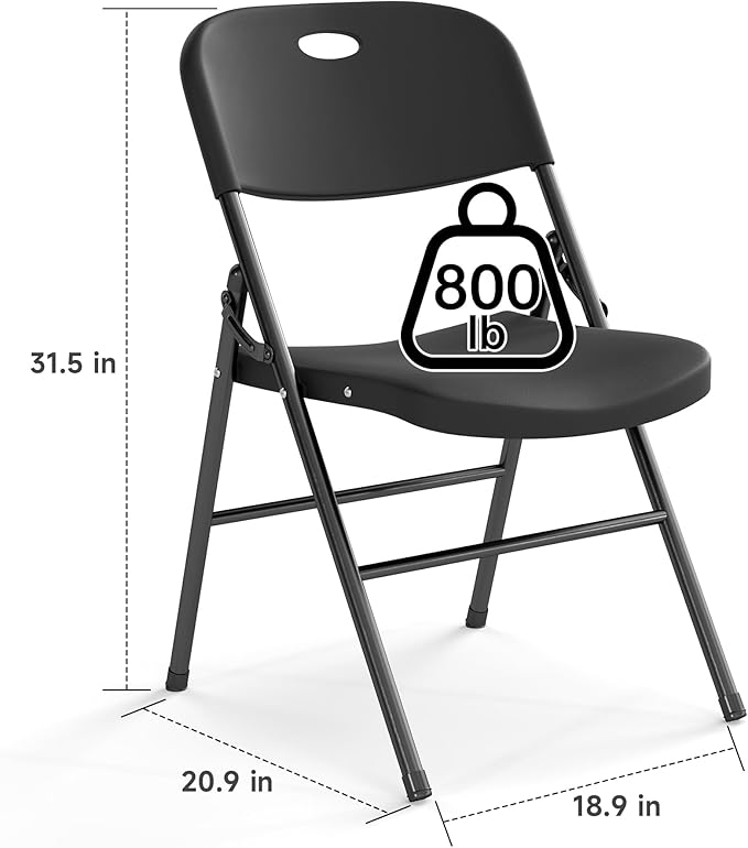 20 Pack Folding Chair, 800 Weight Limit Heavy Duty Plastic Folding Chair Portable Seating for Indoor Outdoor Events, Wedding, Party, Restaurant, Meeting Room Black