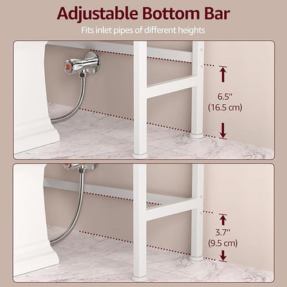 Over The Toilet Storage Cabinet - Bathroom Shelves Above Toilet Freestanding Organizer Shelf with Doors Narrow Floor Stand Rack Farmhouse Wood 71" Tall, Distressed White