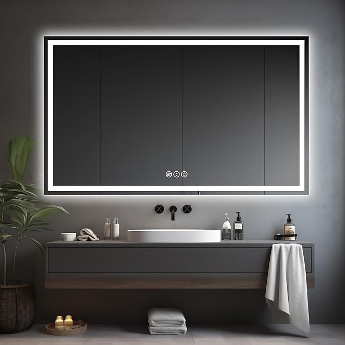 Awoco 60''x36'' LED Bathroom Mirror with Light, Lighted Vanity Mirror with Backlit and Front Light, Dimmable Anti-Fog Memory Function Lighted Mirror with 3 Colors for Bathroom Wall