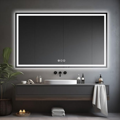 Awoco 60''x36'' LED Bathroom Mirror with Light, Lighted Vanity Mirror with Backlit and Front Light, Dimmable Anti-Fog Memory Function Lighted Mirror with 3 Colors for Bathroom Wall