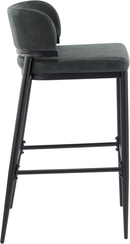 Christopher Knight Home Ebany Barstools Set of 2, Metal Frame Counter Stools, Upholstered Kitchen Chair, Curved Back Support Bistro Chairs, 30" H Island Stool for Dining Kitchen Cafeteria, Dark Green