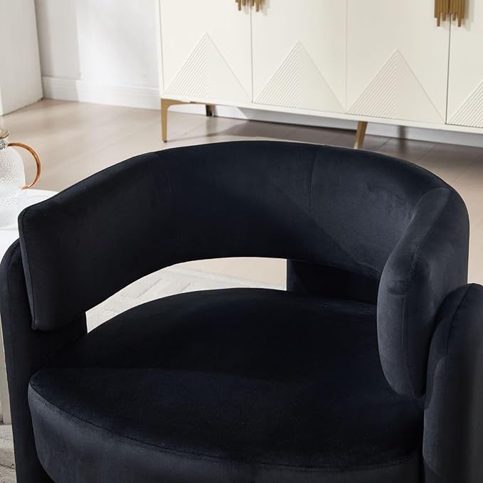 Velvet Accent Chair with Arms, Upholstered Barrel Armchair with Curved Back, Comfy Single Side Chair for Reading, Living Room, Home Office, Black