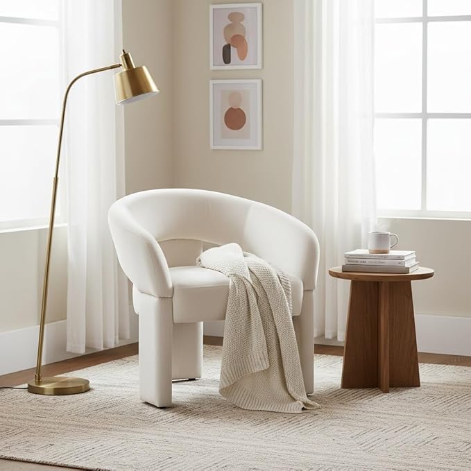 LukeAlon Modern Velvet Accent Chair Barrel Back Armchair, Upholstered Lounge Chair for Living Room, Bedroom, Office, Waiting Rooms, Beige