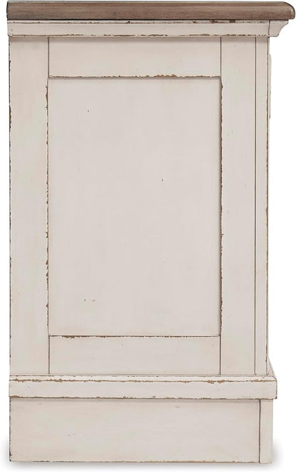 Signature Design by Ashley Realyn French Country 3 Drawer Nightstand with Electrical Outlets & USB Ports, 27.75" Tall, Chipped White