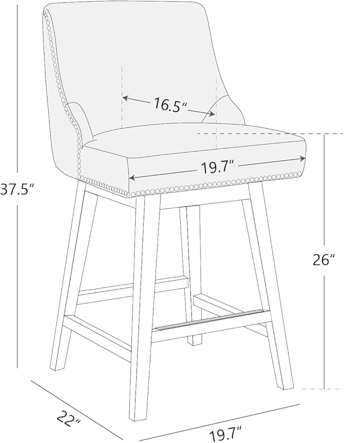 CHITA Counter Height Swivel Bar Stools Set of 2, FSC Certified Upholstered Counter Stools, Modern Swivel Barstools with Wood Legs for Kitchen Island, 26" Seat Height, Fabric in Fog