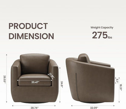 COLAMY 360° Swivel Accent Chair with Pillow, Leather Living Room Armchair No-Sag Foam & Sturdy Metal Base, Fully Assembled Swivel Accent Single Sofa for Bedroom Living Room, Reading Room, Wolf Grey