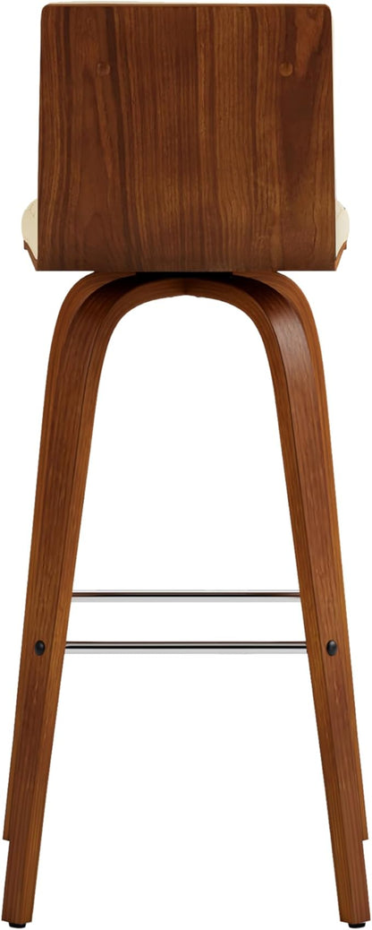 Vienna 30" Swivel Bar Stool in Walnut Wood Finish with Cream Faux Leather - Set of 4