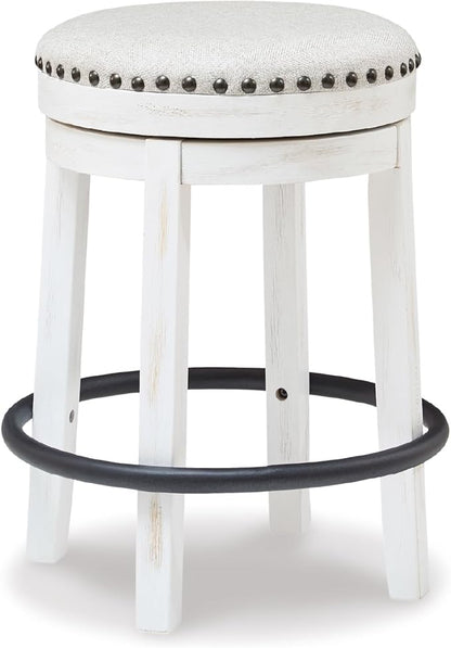 Signature Design by Ashley Valebeck Casual Upholstered Swivel Stool, Round Metal Footrest, Nailhead Trim Detail, Wood, 24", White & Black