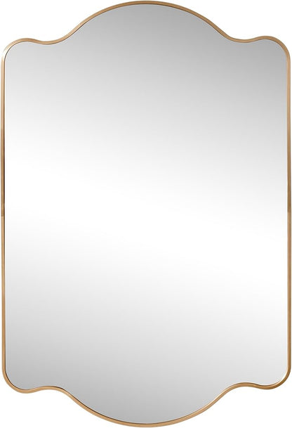 JONATHAN Y MIR205C Louisa 24 in. W x 36 in. H Medium Scalloped Rectangular Metal Framed Wall Mirror, for Bathroom, Living Room, Bedroom, Gold
