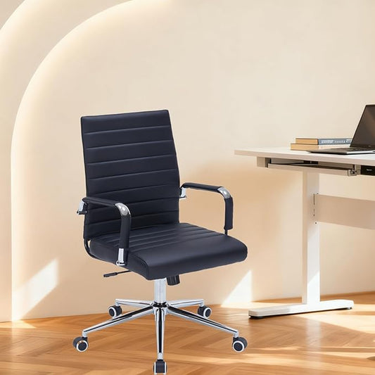 Sidanli Ergonomic Office Chair, Executive PU Leather Desk Chair with Adjustable Lumbar Support and Smooth-Rolling Wheels for Home Office Conference Room, Mid Back, Black