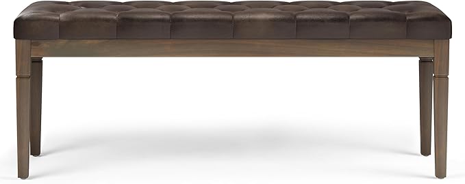 SIMPLIHOME Waverly 48 inch Wide Traditional Rectangle Tufted Ottoman Bench in Distressed Brown Vegan Faux Leather, Assembled, For the Living Room and Bedroom