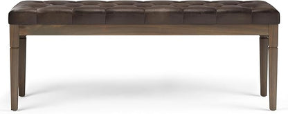 SIMPLIHOME Waverly 48 inch Wide Traditional Rectangle Tufted Ottoman Bench in Distressed Brown Vegan Faux Leather, Assembled, For the Living Room and Bedroom