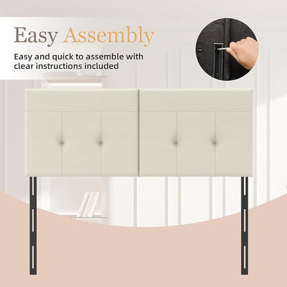 Upholstered King Size Headboard, Headboard King with Sturdy Metal Legs, Tufted Upholstery Design Bed Headboards with Adjustable Width & Height (Ivory)
