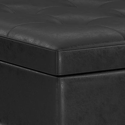 SIMPLIHOME Shay 38 inch Wide Mid Century Modern Large Square Coffee Table Storage Ottoman in Distressed Black Vegan Faux Leather, Assembled, for The Living Room and Entryway