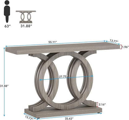 Tribesigns 55 inches Console Table with Geometric Base, Farmhouse Hallway Table, Wooden Entryway Sofa Table, Unique Long Accent Table for Decoration and Organization (Grey)