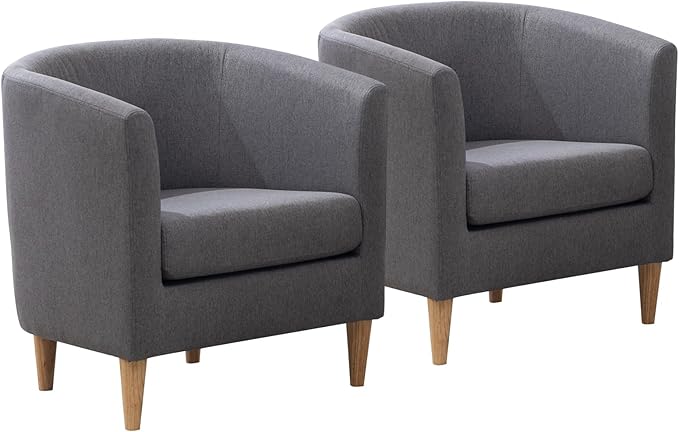 Accent Barrel Chair Set of 2, Modern Comfy Living Room Chairs with Armrest Small Reading Chair with Cozy Soft Padded for Bedroom Reception Room Cafe, Grey