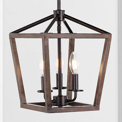 JONATHAN Y JYL1321A Pagoda 10" 3-Light Iron Farmhouse Industrial Lantern LED Pendant, Rustic, Bohemian, Coastal, for Dining Room, Kitchen, Living Room, Oil Rubbed Bronze/Faux Wood