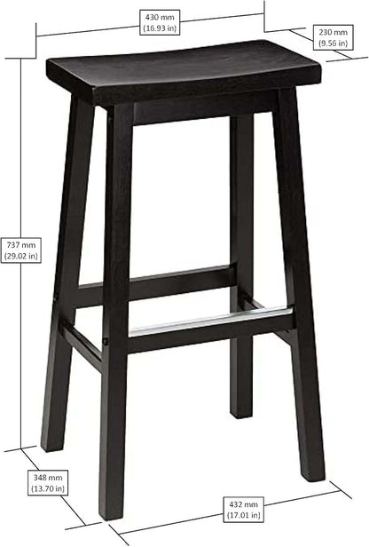 Amazon Basics Solid Wood Saddle-Seat Kitchen Counter Barstool with Footrest, Easy Assembly - 29-Inch Height - Black - Set of 2