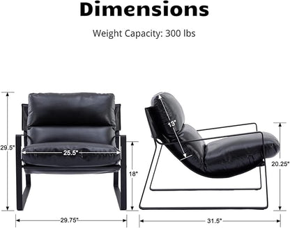 HEAH-YO Modern Accent Chair Set of 1, PU Faux Leather Living Room Chair with Removable Cushion and Solid Metal Frame, Comfy Reading Chair for Bedroom, Black